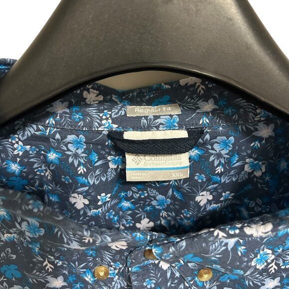 Columbia Sportswear Shirt Men’s 2XL Blue Geometric Floral Pattern Short Sleeve - Picture 4 of 7